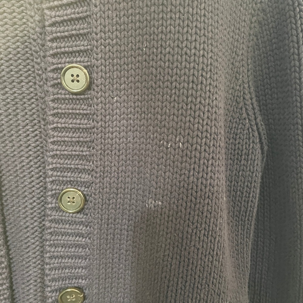 Lands End Navy Blue Chunky Knit Mock Neck Button Front Cardigan Sweater Womens S - Picture 6 of 7